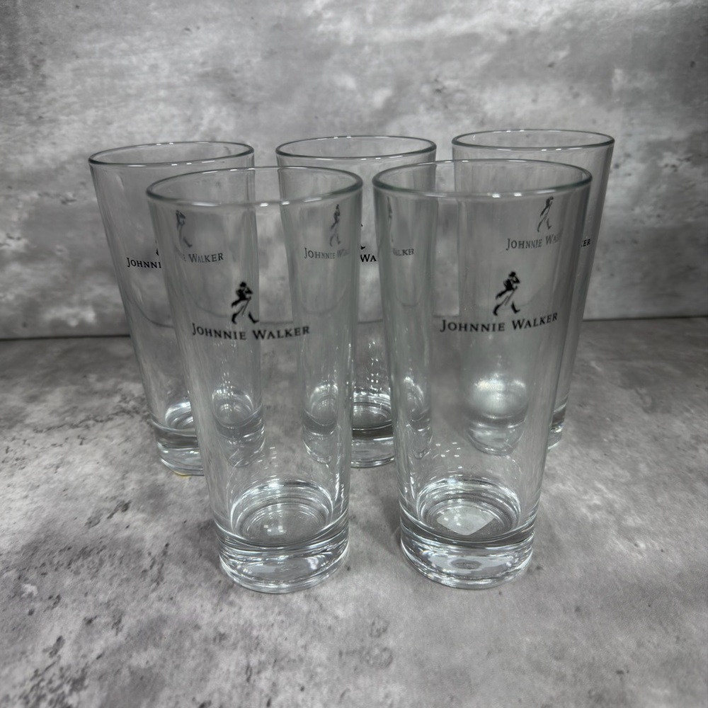 Johnnie Walker Whiskey Glasses Set of 5 Tall Highball Tumbler Drinking Cups